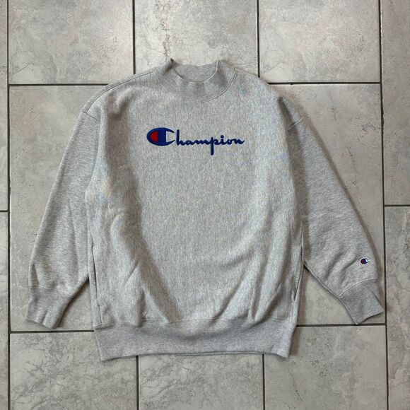 Champion Premium Reverse Weave Warm Up Size L Big Logo Crewneck Sweatshirt - Picture 1 of 8